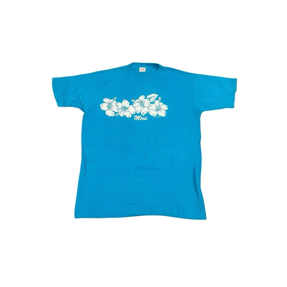 Vintage Poly Tees T Shirt Men’s XL Blue Hawaii Flowers 1983 Single Stitch NWOT